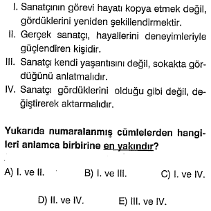 Cümle Anlamı ve Yorumu Online Test-15 | Online Testler